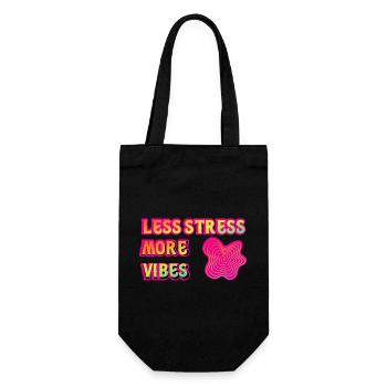 Weniger Stress, mehr Vibes, Neon-Psy. - Geschenkbeutel für Flaschen - Schwarz - Vorne