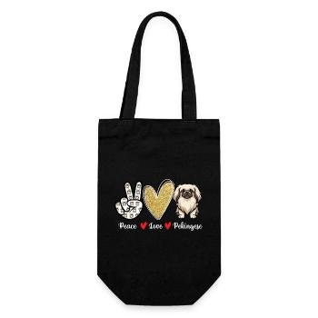 Peace Love Pekingese - Peke Dog Mom Dad Lap Dog - Gift Bag for Bottles - black - Front