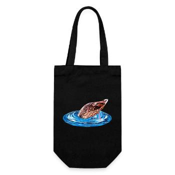 lustige Vögel, Stockente tauchend - Geschenkbeutel für Flaschen - Schwarz - Vorne