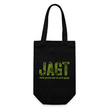 Schriftzug Jagt mit detailreichem Muster - Geschenkbeutel für Flaschen - Schwarz - Vorne