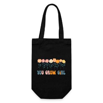 Du Grow Mädchen Blumen Banner - Geschenkbeutel für Flaschen - Schwarz - Vorne