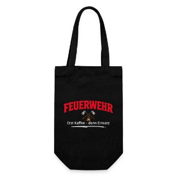 lustiger Feuerwehr Spruch für den Feuerwehrmann - Geschenkbeutel für Flaschen - Schwarz - Vorne
