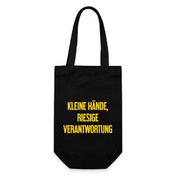 Kleine Hände, riesige Verantwortung Eltern-Spruch - Geschenkbeutel für Flaschen - Schwarz - Vorne