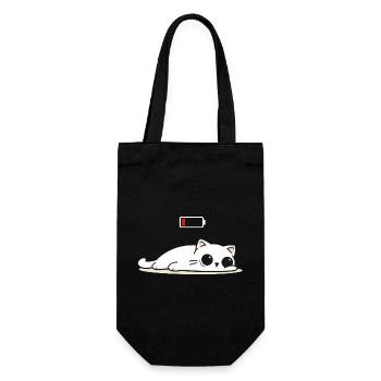 Battery Low – Cute Cat in Social Battery Mode - Gift Bag for Bottles - black - Front