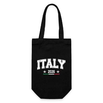 Italien 2026 in imposanten Buchstaben und Flagge - Geschenkbeutel für Flaschen - Schwarz - Vorne