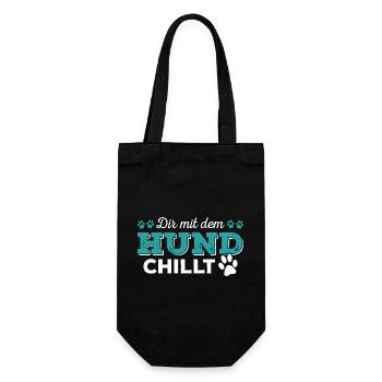 Der Mit Dem Hund Chillt Hundebesitzer Herrchen - Geschenkbeutel für Flaschen - Schwarz - Vorne