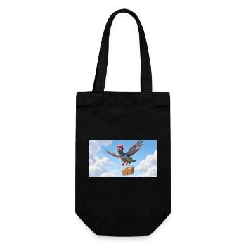 Cute Flying Postal Pigeon Delivering Package - Gift Bag for Bottles - black - Front