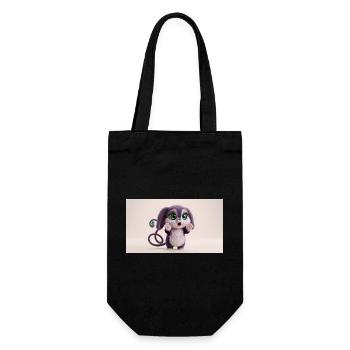Surprised Cute Fluffy Creature with Big Green Eyes - Geschenkbeutel für Flaschen - Schwarz - Vorne