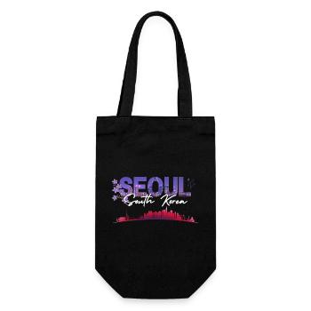 Seoul Night Skyline mit Sakura Bloom - Geschenkbeutel für Flaschen - Schwarz - Vorne