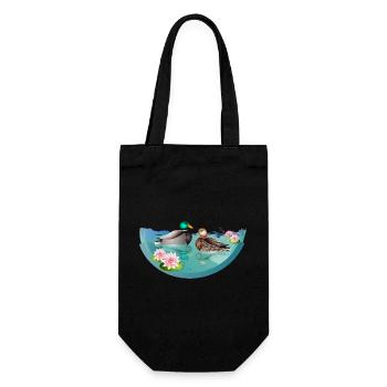 Enten Pärchen im Ententeich mit Seerosen - Geschenkbeutel für Flaschen - Schwarz - Vorne