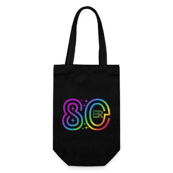 80er Jahre - bunter Regenbogen - retro - Geschenkbeutel für Flaschen - Schwarz - Vorne