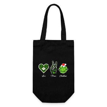 Love, Peace and Happiness / Merry Christmas - Geschenkbeutel für Flaschen - Schwarz - Vorne