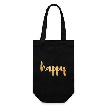 Happy Gold Happy Happiness Deluxe Cursive Font - Gift Bag for Bottles - black - Front