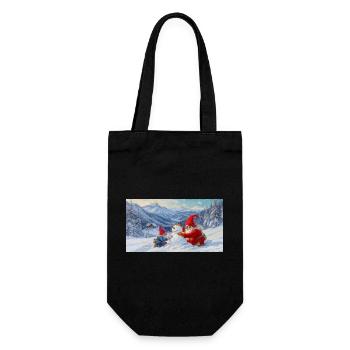 Deux nains et bonhomme de neige dans le paysage hivernal - Sac à bouteille - noir - Devant