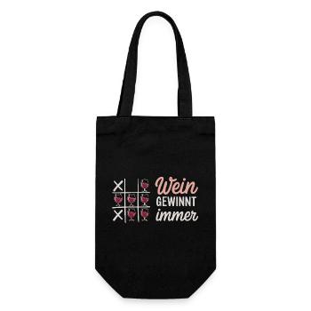  Wein Gewinnt Immer Tic Tac Toe Spruch Für - Geschenkbeutel für Flaschen - Schwarz - Vorne