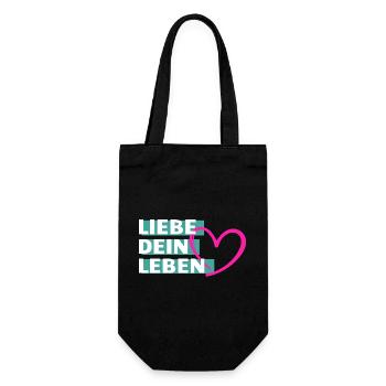 Liebe Dein Leben Herzmotiv - Geschenkbeutel für Flaschen - Schwarz - Vorne