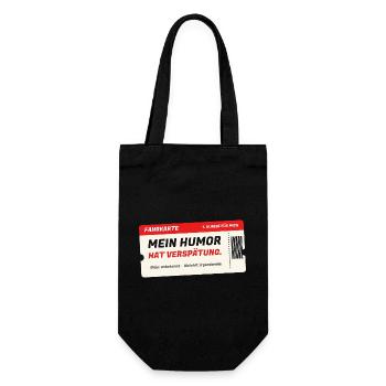 Fahrkarte: Mein Humor hat Verspätung - Geschenkbeutel für Flaschen - Schwarz - Vorne