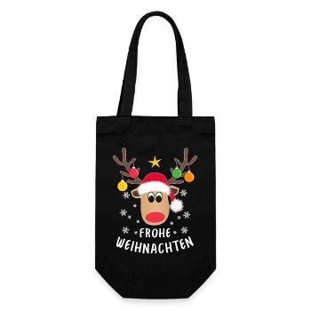 Rentier Gesicht Frohe Weihnachten Schneeflocken - Geschenkbeutel für Flaschen - Schwarz - Vorne