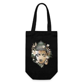 wunderschönes floral geschmücktes Buddha Porträt - Geschenkbeutel für Flaschen - Schwarz - Vorne