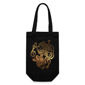 FENRIR - Wolf Odin - Vintage Gold - Nordisch Antik - Geschenkbeutel für Flaschen - Schwarz - Vorne