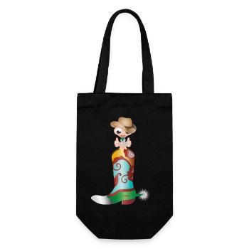 small earthworm as a cowboy in a western boot - Gift Bag for Bottles - black - Front