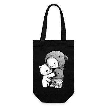 Câlins d’enfant avec un ours en peluche - Sac à bouteille - noir - Devant