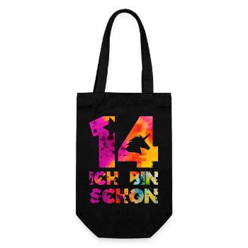 ICH BIN SCHON 14 EINHORN 14. GEBURTSTAG - Geschenkbeutel für Flaschen - Schwarz - Vorne