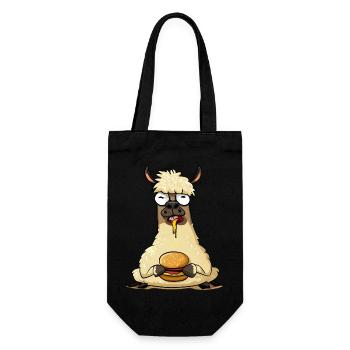 Funny llama enjoying a cheeseburger - Gift Bag for Bottles - black - Front