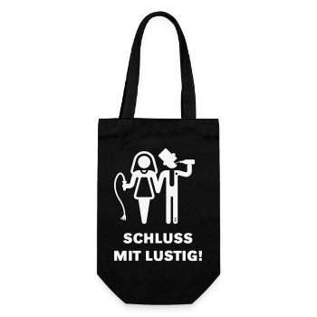 Schluss Mit Lustig! JGA Peitsche Bier Brautpaar W - Geschenkbeutel für Flaschen - Schwarz - Vorne