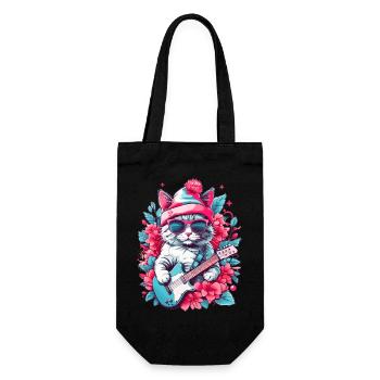 Cute cat with guitar - Gift Bag for Bottles - black - Front