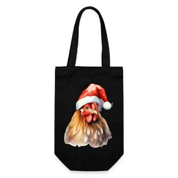 Henne mit Weihnachtsmütze Huhn Hahn T-Shirt Tasse - Geschenkbeutel für Flaschen - Schwarz - Vorne