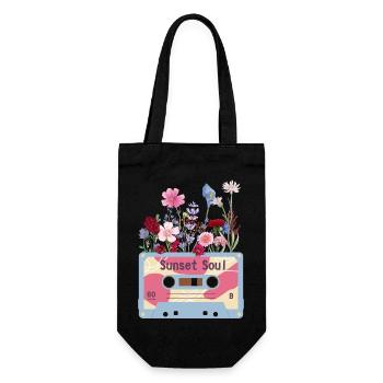 Floral Retro Video Cassette - Gift Bag for Bottles - black - Front