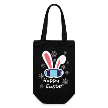 Skihase "Happy Easter" Skiurlaub Ostern Skifahren - Geschenkbeutel für Flaschen - Schwarz - Vorne