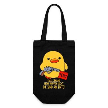 Falls jemand meine Nerven sucht - Die sind am Ente - Geschenkbeutel für Flaschen - Schwarz - Vorne