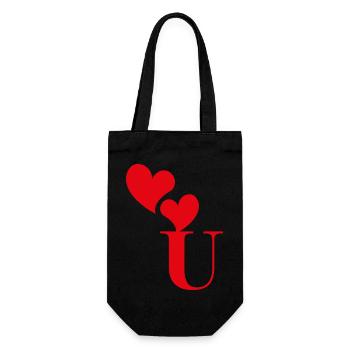 Buchstabe u rotes Herz - Geschenkbeutel für Flaschen - Schwarz - Vorne