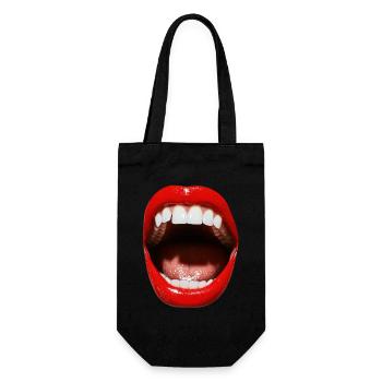 Offener Mund mit rotem Lippenstift - Geschenkbeutel für Flaschen - Schwarz - Vorne