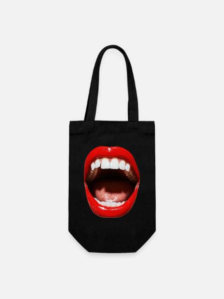 Offener Mund mit rotem Lippenstift - Geschenkbeutel für Flaschen - Schwarz