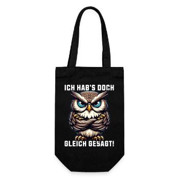 Ich hab's doch gleich gesagt mürrische Eule Grumpy - Geschenkbeutel für Flaschen - Schwarz - Vorne