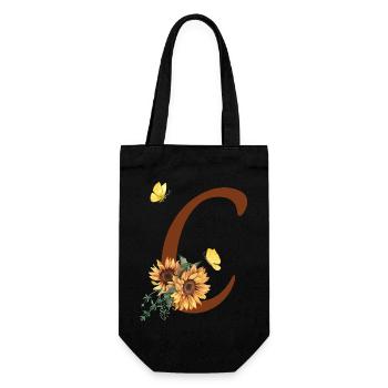 Lettre c tournesol papillon - Sac à bouteille - noir - Devant