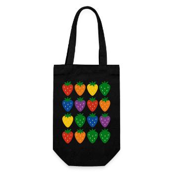 Buntes Regenbogen-Erdbeermuster - Geschenkbeutel für Flaschen - Schwarz - Vorne