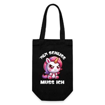 Wütendes Einhorn Chibi Motiv - Geschenkbeutel für Flaschen - Schwarz - Vorne