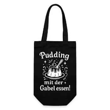 Pudding mit der Gabel Essen - Geschenkbeutel für Flaschen - Schwarz - Vorne