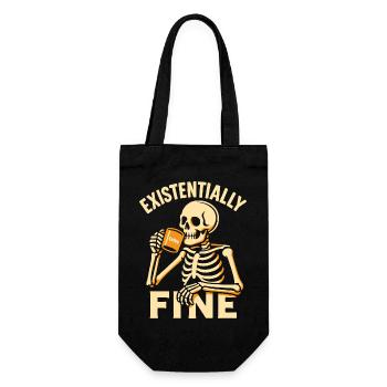 Existentially Fine Funny Coffee Skeleton Shirt - Gift Bag for Bottles - black - Front