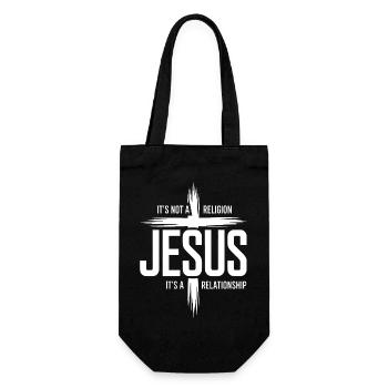 Jesus: Es ist keine Religion, es ist eine Beziehung - Geschenkbeutel für Flaschen - Schwarz - Vorne