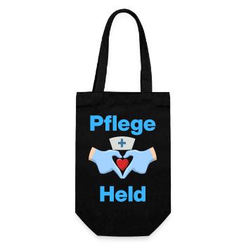 Pflegeheld – Mit Herz und Handschuhen - Geschenkbeutel für Flaschen - Schwarz - Vorne