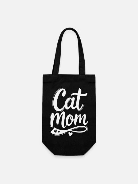 Cat Mom, Katzenmama Schriftzug mit Herz - Geschenkbeutel für Flaschen - Schwarz