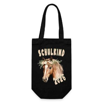 Schulkind 2026 Pferd Blumen Einschulung 2026 - Geschenkbeutel für Flaschen - Schwarz - Vorne