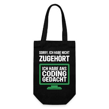 Coding Gedacht Bildschirm Spruch - Geschenkbeutel für Flaschen - Schwarz - Vorne