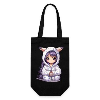 Chibi Häschen Hoodie Stil - Geschenkbeutel für Flaschen - Schwarz - Vorne