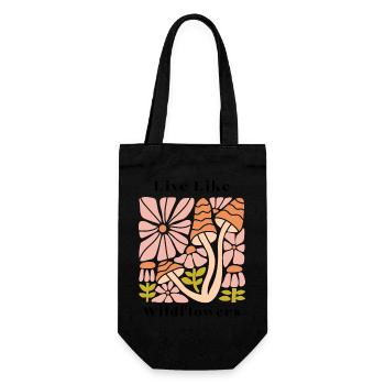 Live like wildflowers Pastellblüten Pilz Muster - Geschenkbeutel für Flaschen - Schwarz - Vorne